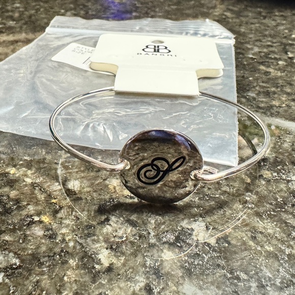 Bansri Silver Cursive Letter Initial S Bangle Bracelet New Minimalist Jewelry - Picture 1 of 6